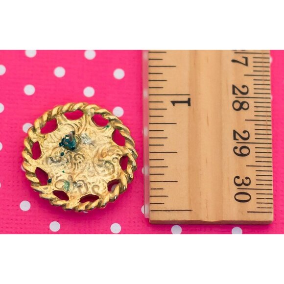 Vintage Star Wheel Green Rhinestones Stud Earrings - P17 - Picture 2 of 2